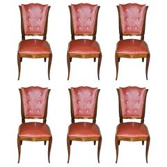 Suite of Six French Art Deco Mahogany Dining Chairs by Rafael, circa 1940s