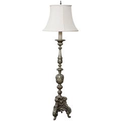 Antique 19th Century Bronze Renaissance Revival Candlestick Floor Lamp with Angel