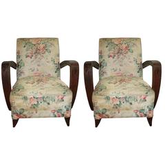 Pair of French Art Deco Carved Walnut Club Chairs, circa 1940s