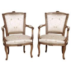 Pair of 19th Century French Walnut Neoclassical Armchairs