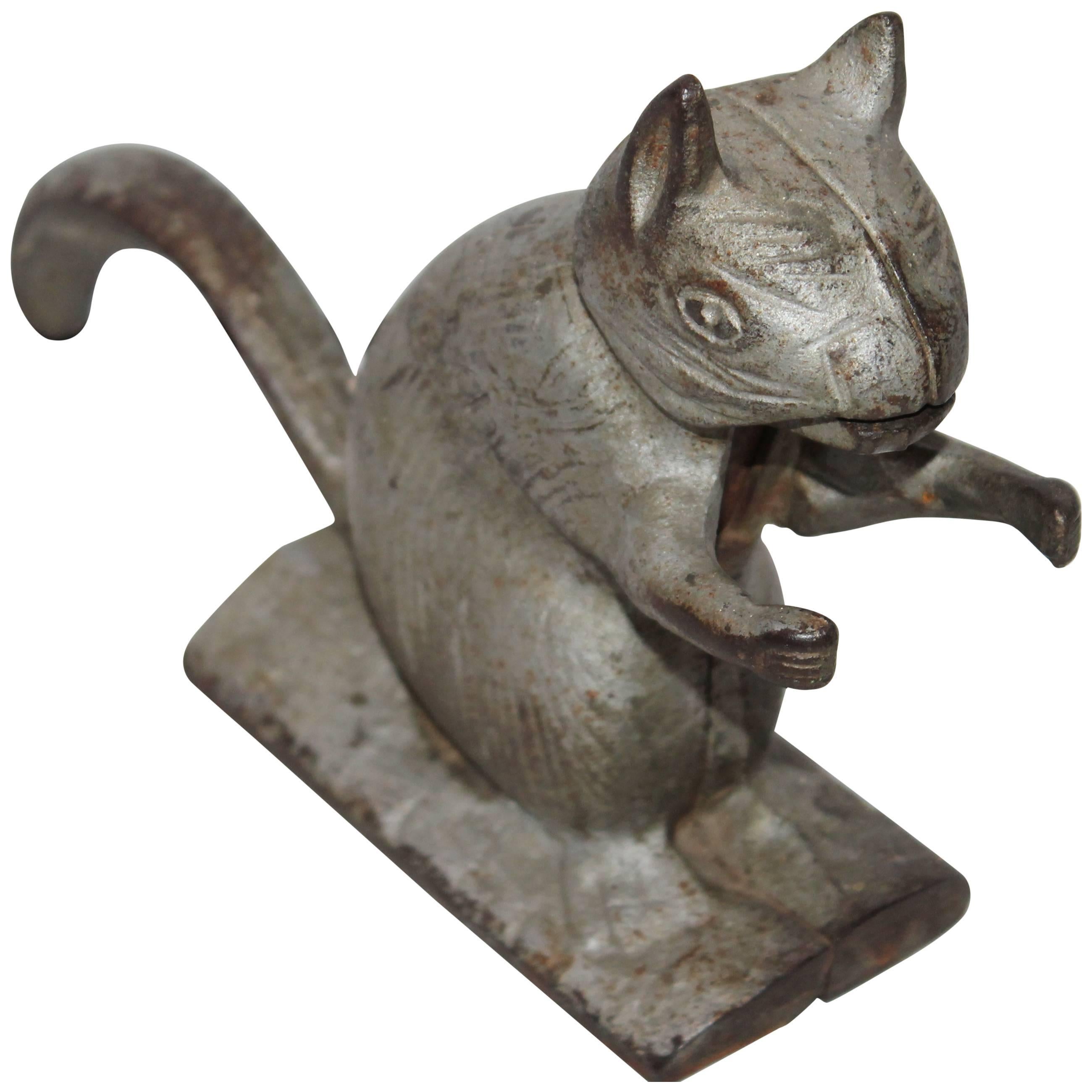 19th Century Zinc Painted Cast Iron Squirrel Nut Cracker