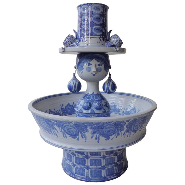 Unique Monumental Fountain by Bjørn Wiinblad in Blue Glaze Ceramic at