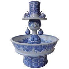 Unique Monumental Fountain by Bjørn Wiinblad in Blue Glaze Ceramic
