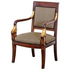 Armchair French 19th Century Mahogany Gilded Details Empire Style France