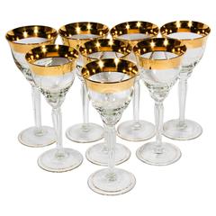 Vintage French Wine Crystal Set with Double Gold Ban