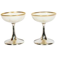 Antique French Limoges Porcelain Coupe with Sterling Silver Base