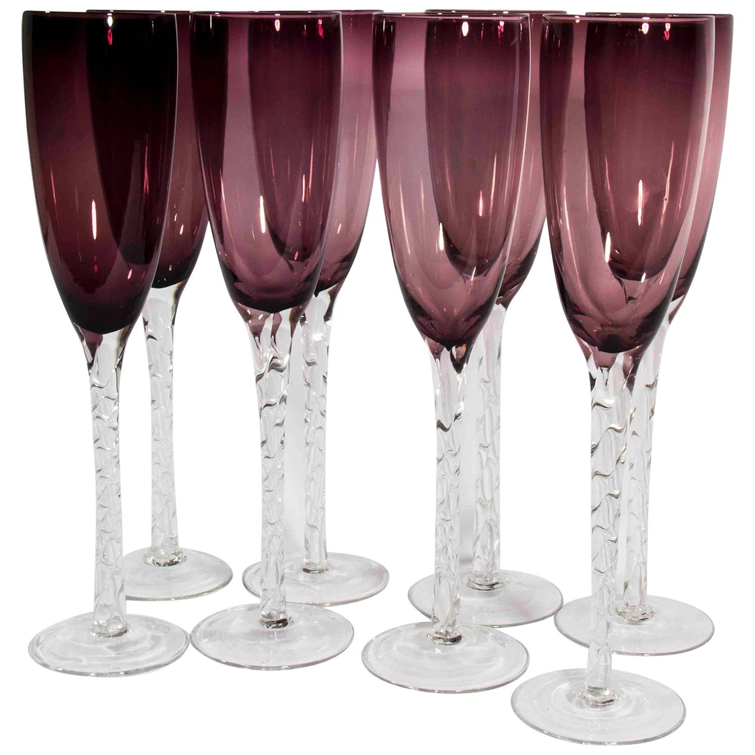 12 Vintage Amethyst Crystal Champagne Flute with Clear Stem at 1stdibs