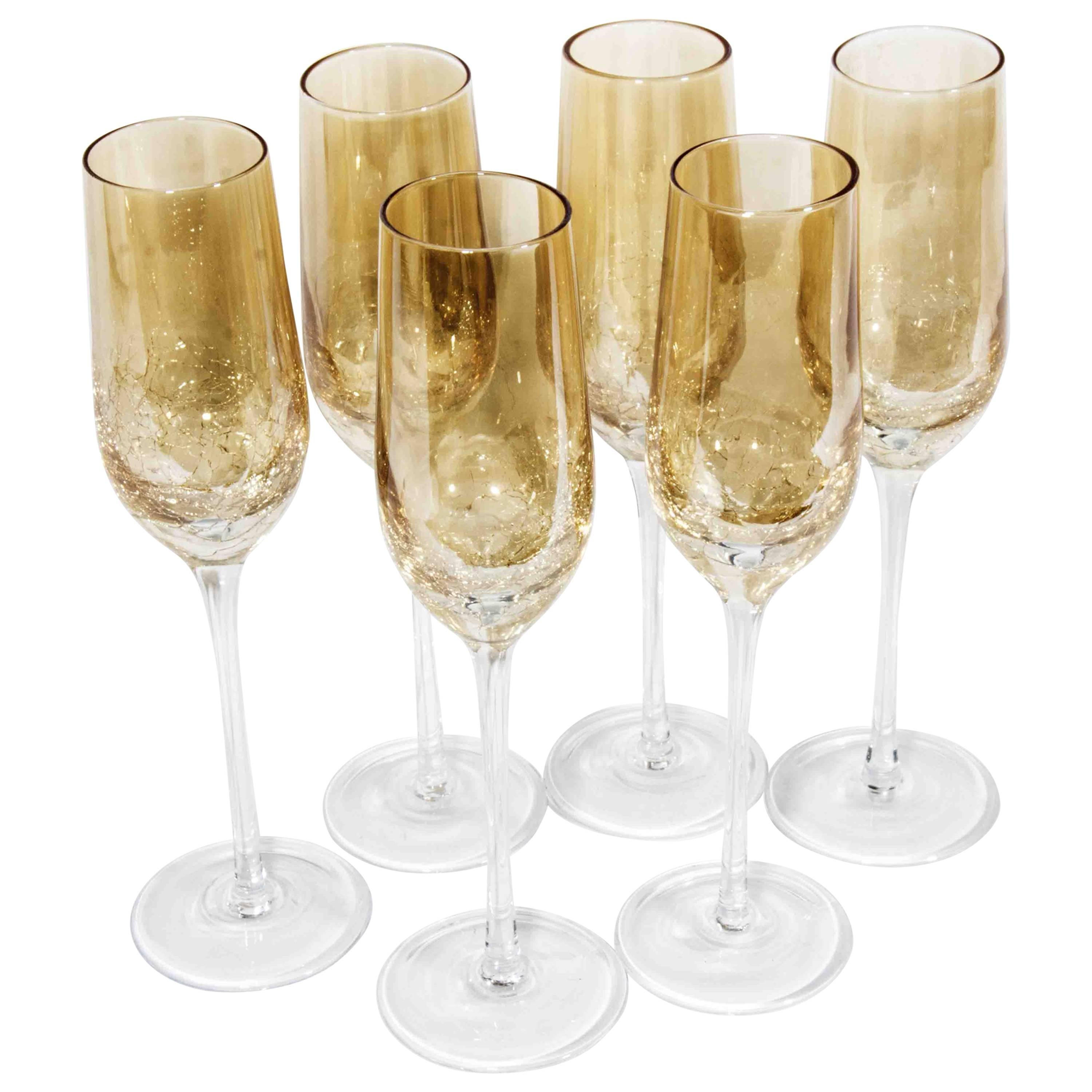 10 Vintage Crystal Crackled Champagne Flute