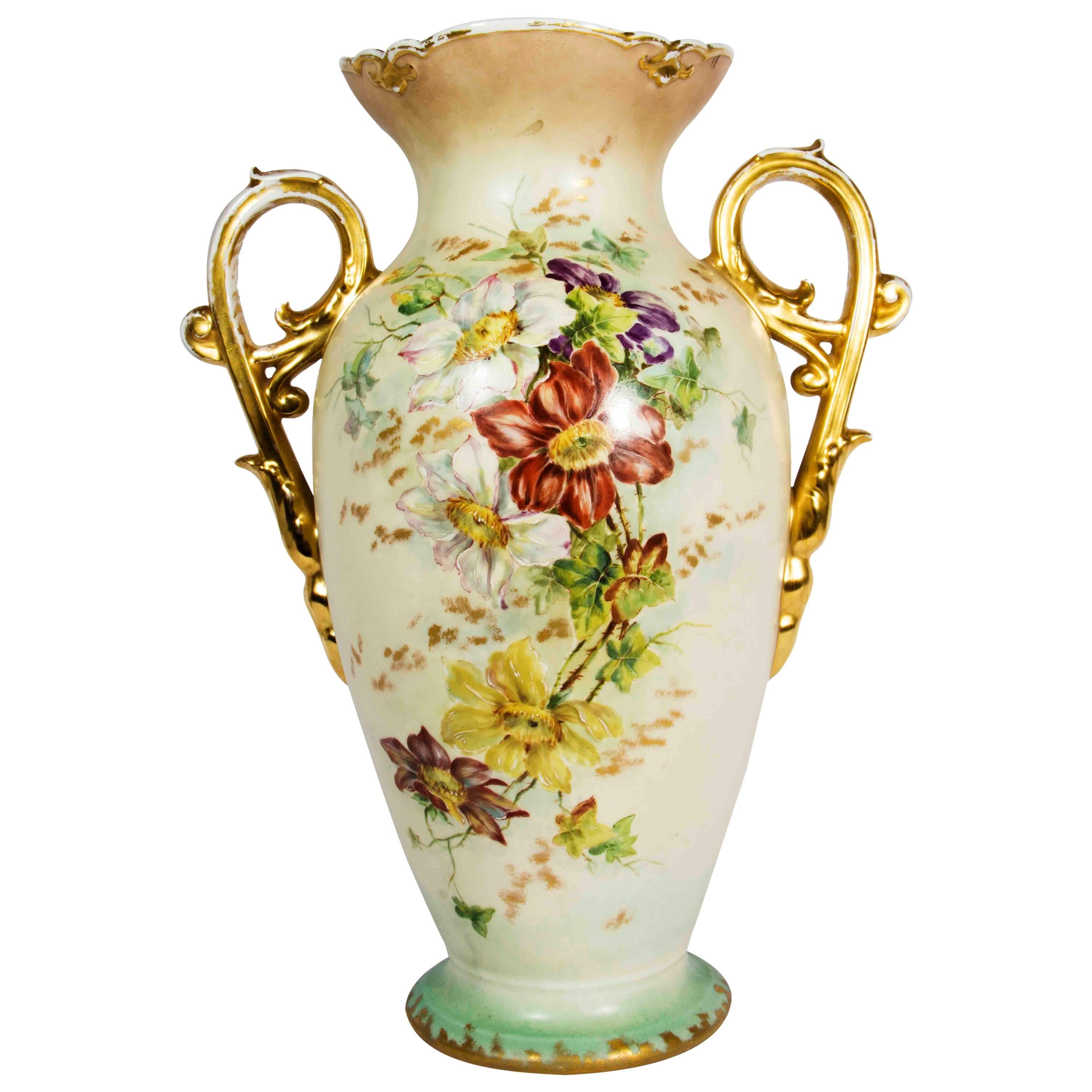 Antique French Porcelain Decorative Vase / Piece with Handle