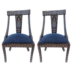 Beautiful Pair of 19th Century Anglo-Indian Inlay Chairs