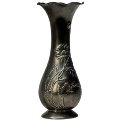 Antique Art Nouveau Pewter Vase, Kayserzinn Germany, circa 1895