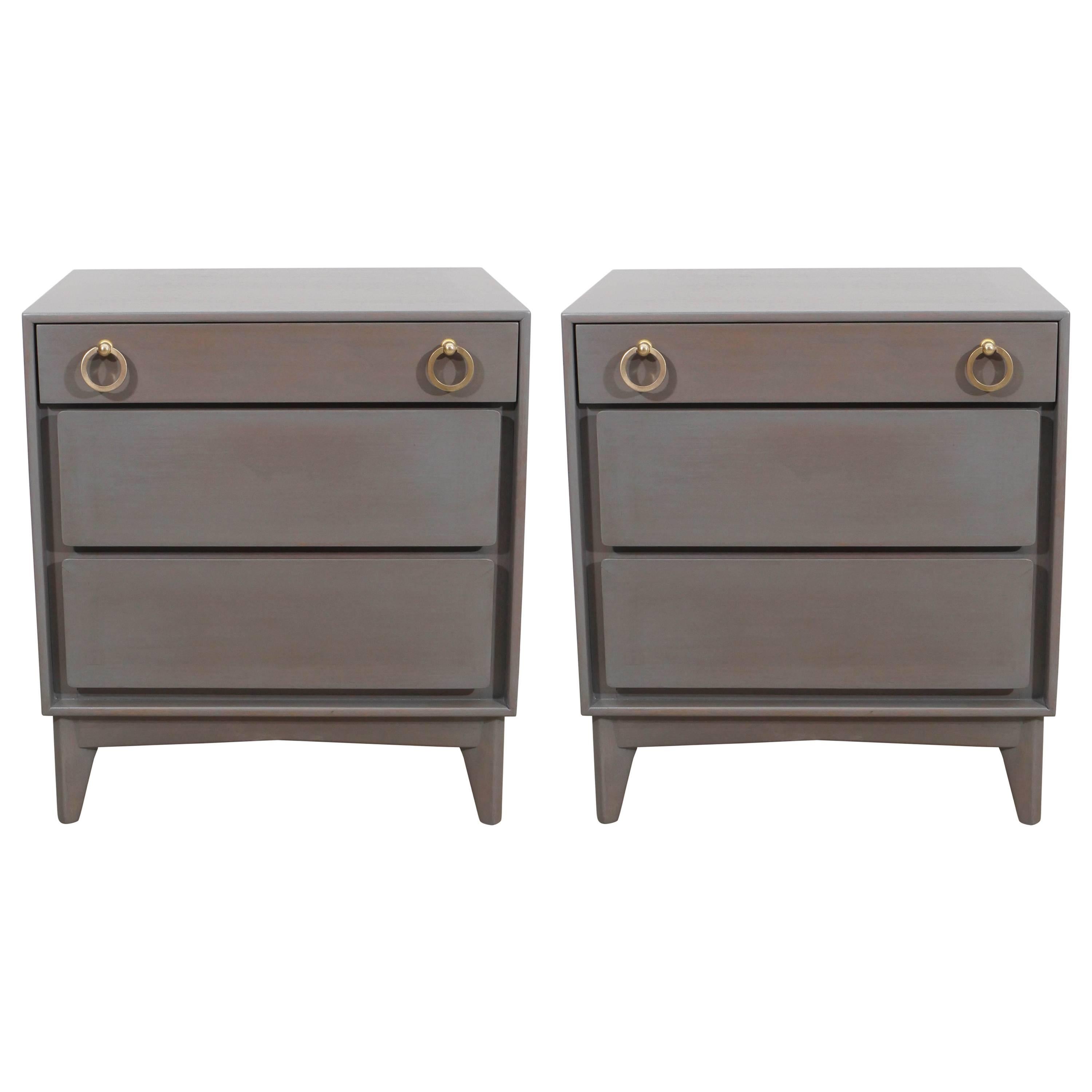 Pair of Midcentury Driftwood Grey Night Stands