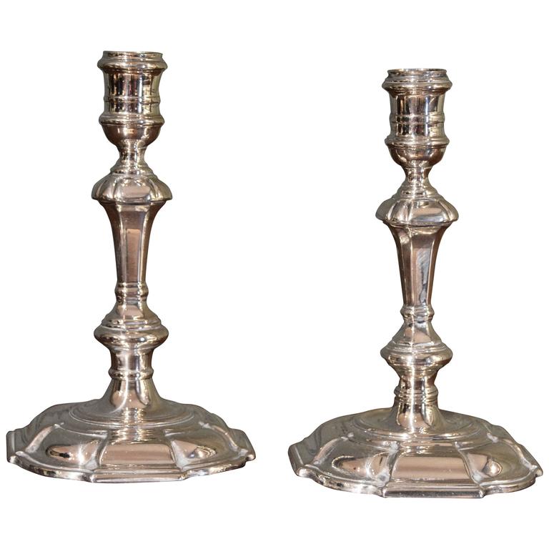 Matched Pair of 18th Century Silver Candlesticks For Sale at 1stdibs