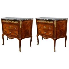 A Pair of Louis XV Style Bronze Mounted Concave Marble Top Commodes