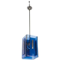 Italian 1970s Blue Glass Lantern in the style of Fontana Arte