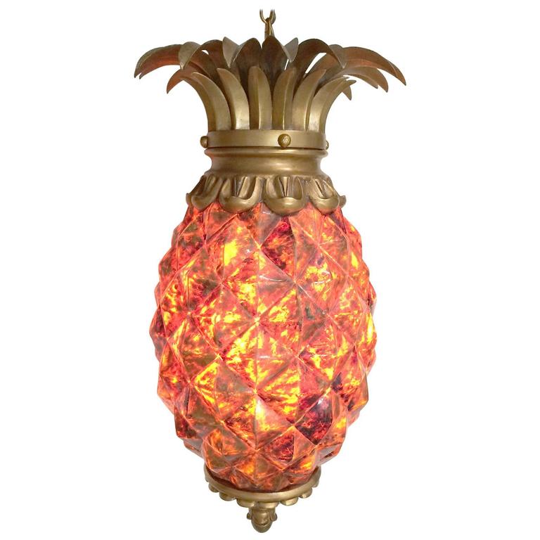 Hollywood Regency Pineapple Lantern In Resin and Brass at 1stDibs