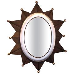 Large Dynamic Silver Leaf and Iron Sunburst/Starburst Mirror