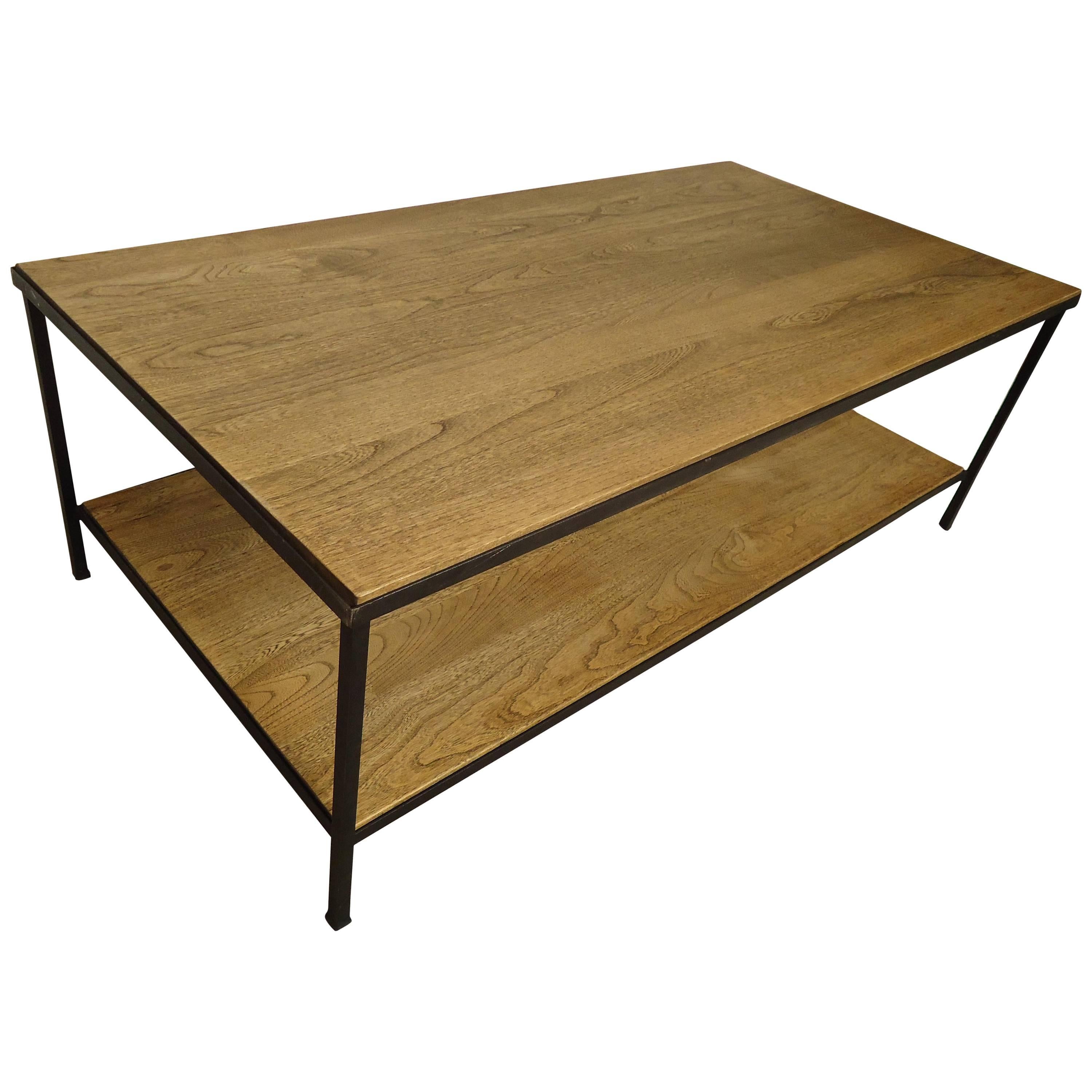 Solid Industrial Style Two-Tier Coffee Table For Sale