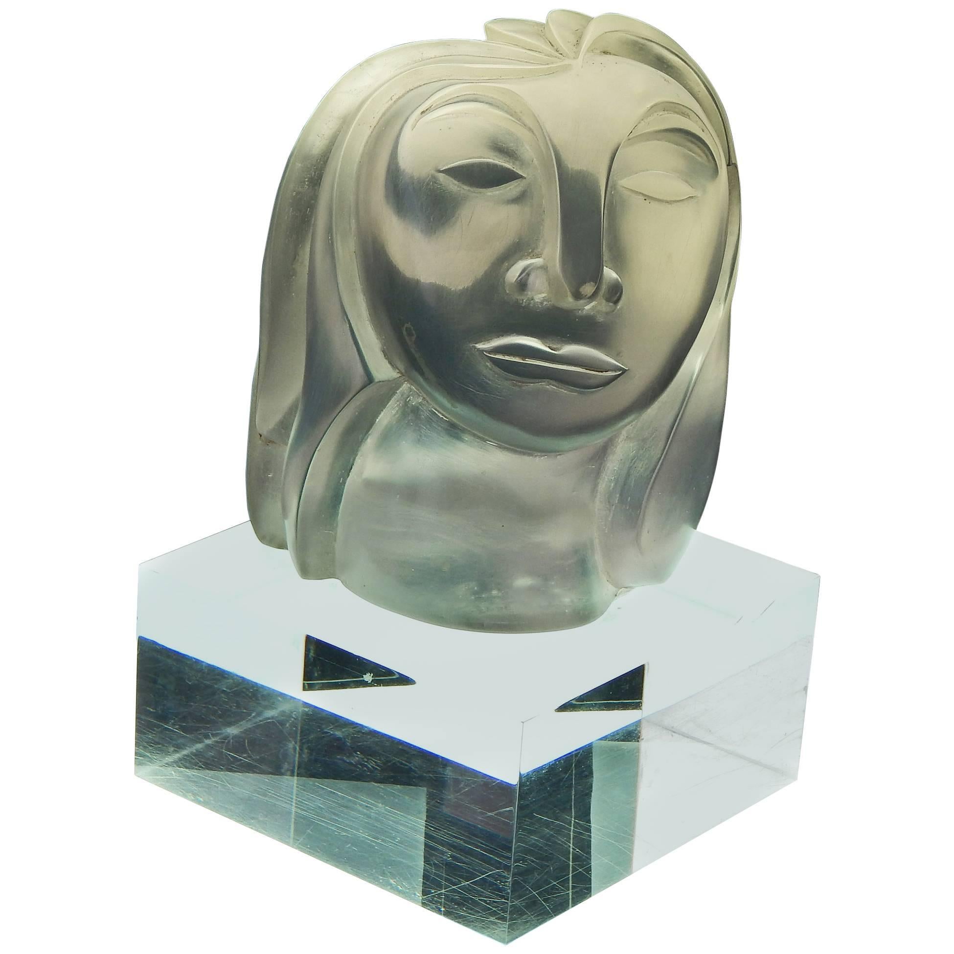 "Female Head, " Fabulous Mid Century Lucite Sculpture by Susan Bush