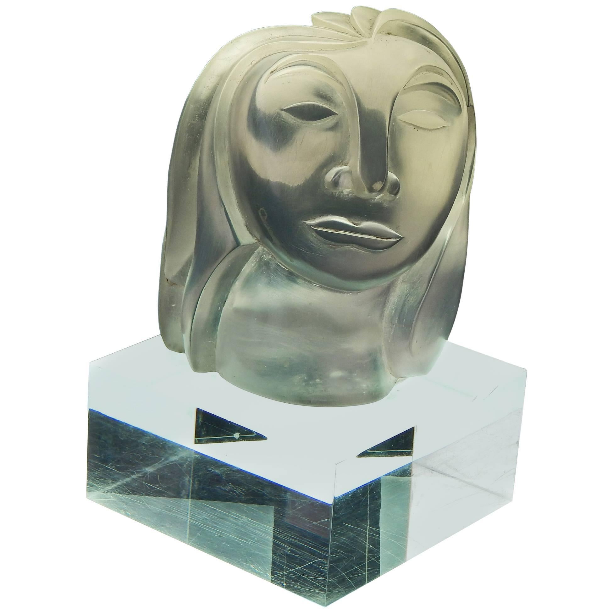 "Female Head, " Fabulous Lucite Sculpture by Susan Bush