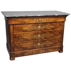 Antique Charles X Mahogany and Boxwood Inlaid Commode