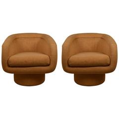 Pair of Upholstered Swivel Tub Chairs