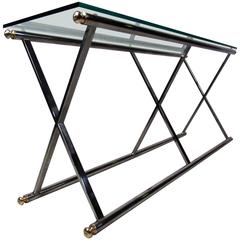 Sleek Midcentury Chrome and Glass Console Table
