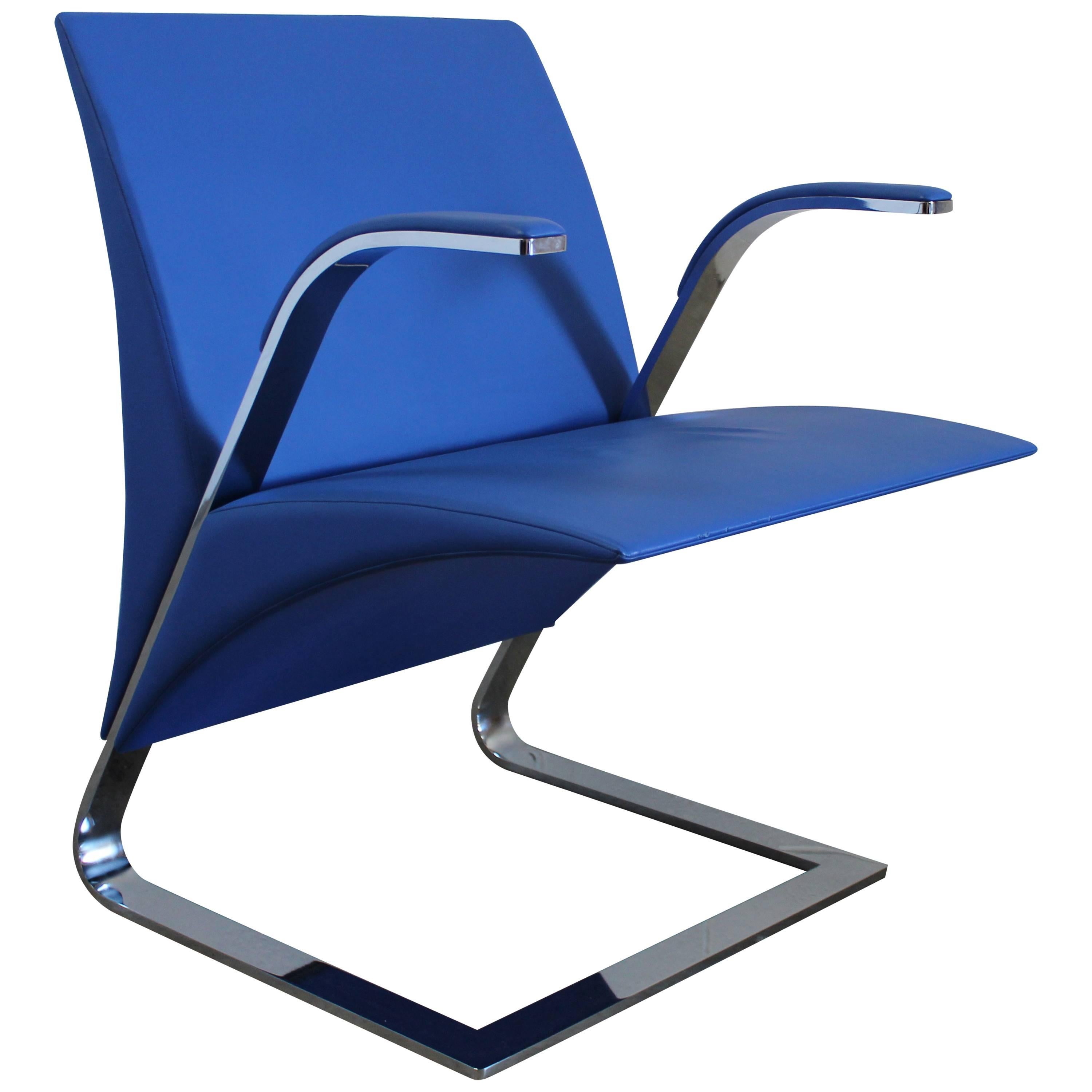 Poltrona Frau "Ravello" Armchair in Blue "Pelle" Leather by Ricardo Antonio