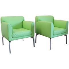 Poltrona Frau "Eos" Armchairs in Green "Pelle" Leather by Pagani and Perversi