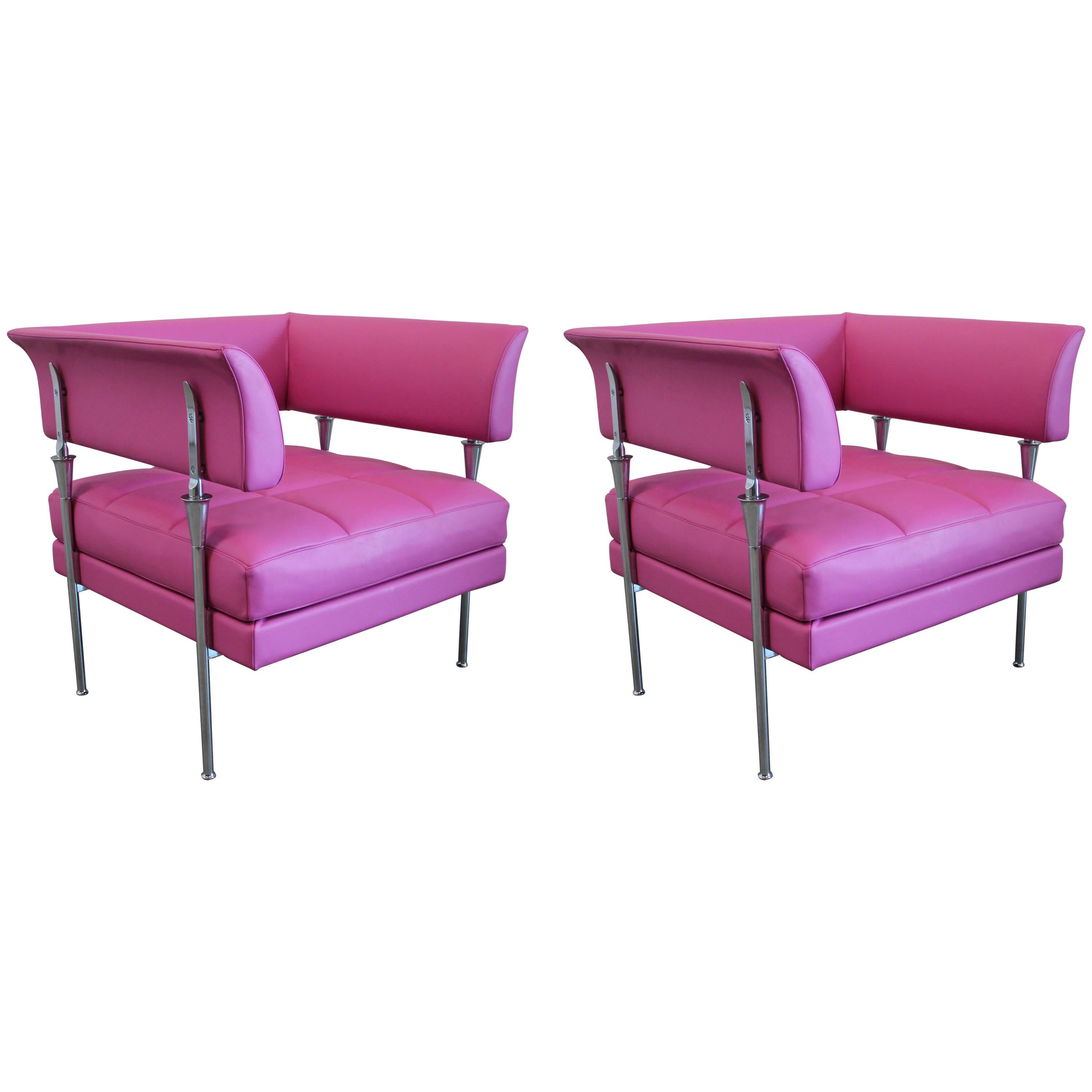 Poltrona Frau "Hydra Enif" Armchair in Pink "Pelle" Leather by Luca Scacchetti