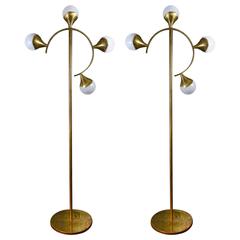 Pair of brass floor lamps