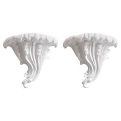 Pair Hollywood-Regency Style, Cast White Plaster Wall Sconces, 1940s