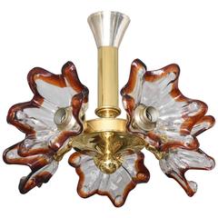 Mid-Century Modern Chandelier, Brass, Chrome and Glass by Mazzega, Italy, 1960s 1