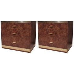 Rare Pair of Burl and Brass Nightstands Signed Willy Rizzo 12