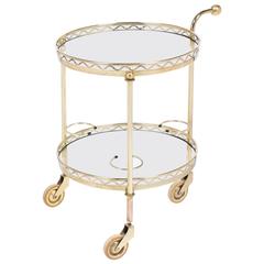 French Vintage Round Brass Bar Cart with Handle