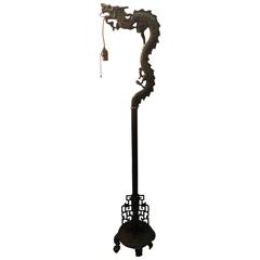  1920s Fierce Mystical Chinese Brass Dragon Floor Lamp