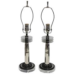 Pair of Streamlined Moderne Art Deco Lamps