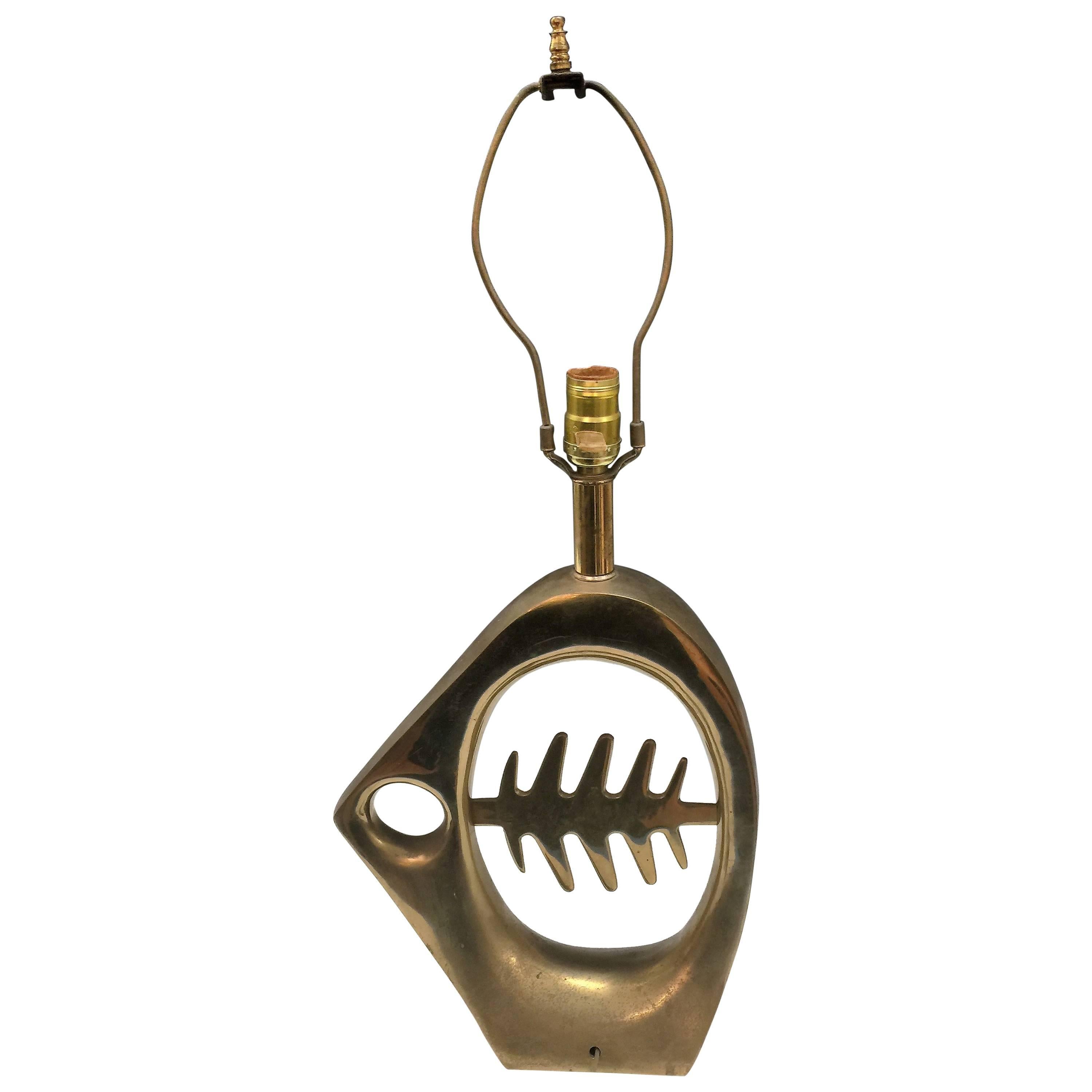  French Brass Modernist Abstract Skeletal Fish Lamp For Sale