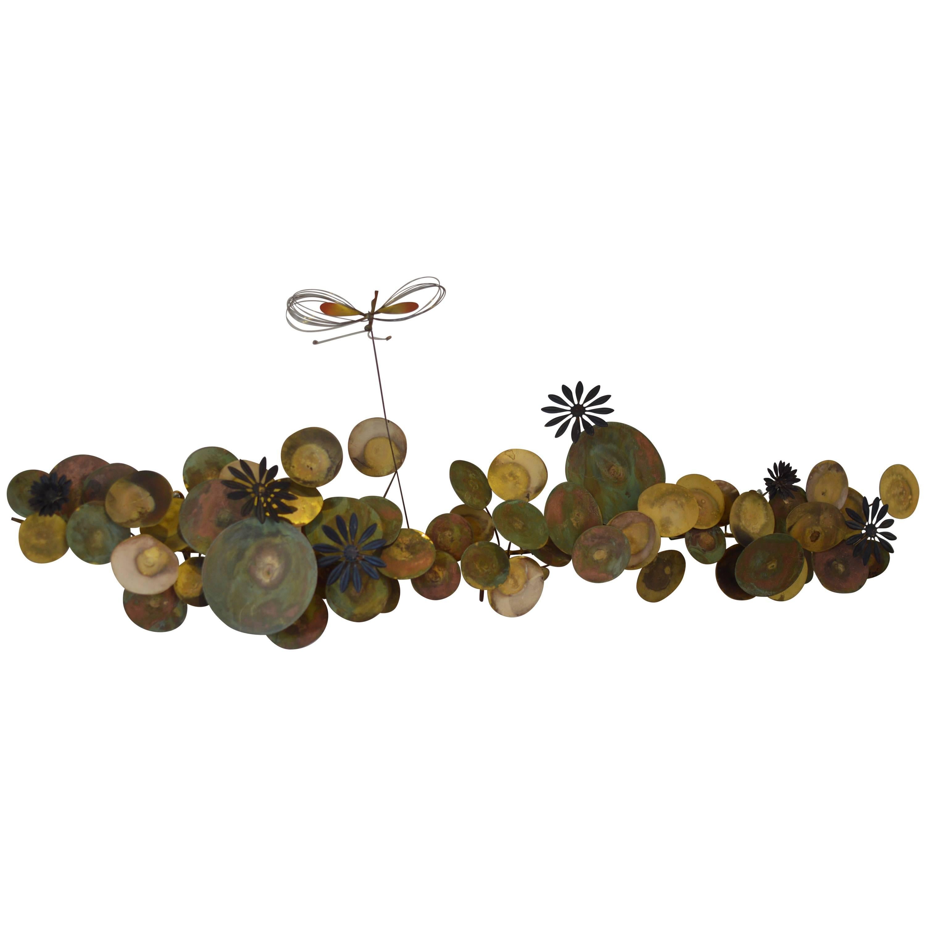 Brass and Copper Floral Curtis Jere 1968 Wall Sculpture