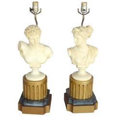 Pair of Greek God Bust Table Lamps
