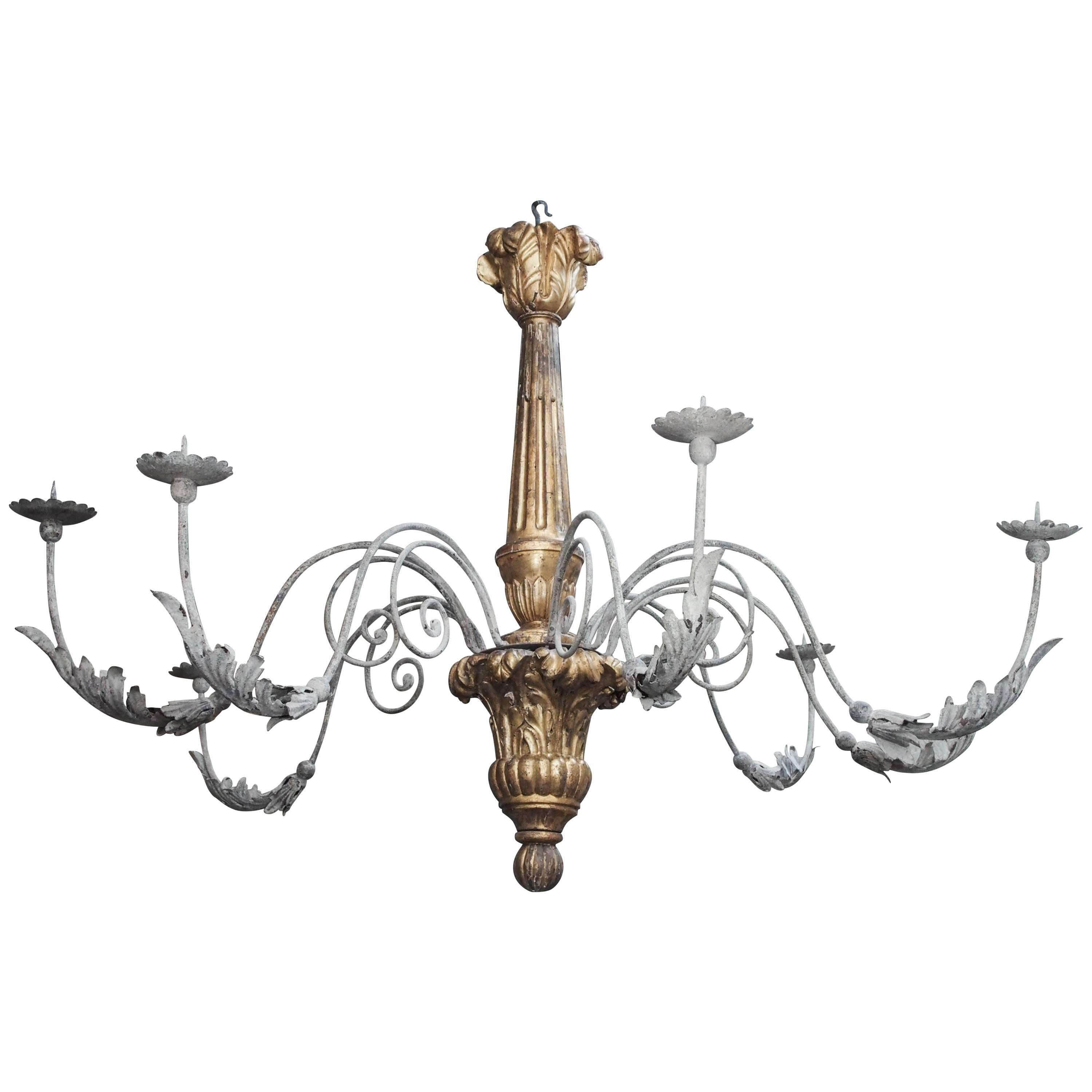 Elegant and Grand Giltwood with Wrought Iron Chandelier For Sale