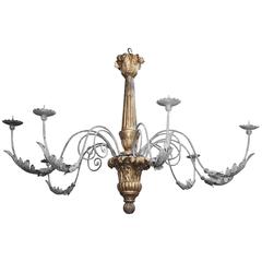 Antique Elegant and Grand Giltwood with Wrought Iron Chandelier