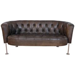 Tufted Green Leather Loveseat-Settee