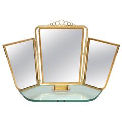 Art Deco Italian  Vanity Mirror, Brass and Glass, circa 1930