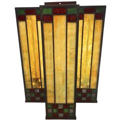 Pair Frank Lloyd Wright Studio Prairie Stain Glass Light Fixtures