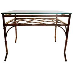 Hollywood Regency Gilt Metal Faux Bamboo Cocktail End Table