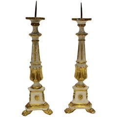 Pair of Italian Neoclassical Period 18th Century Carved Giltwood Candlesticks