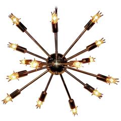 Vintage Mid-Century 16-Light Brass Sputnik Fixture