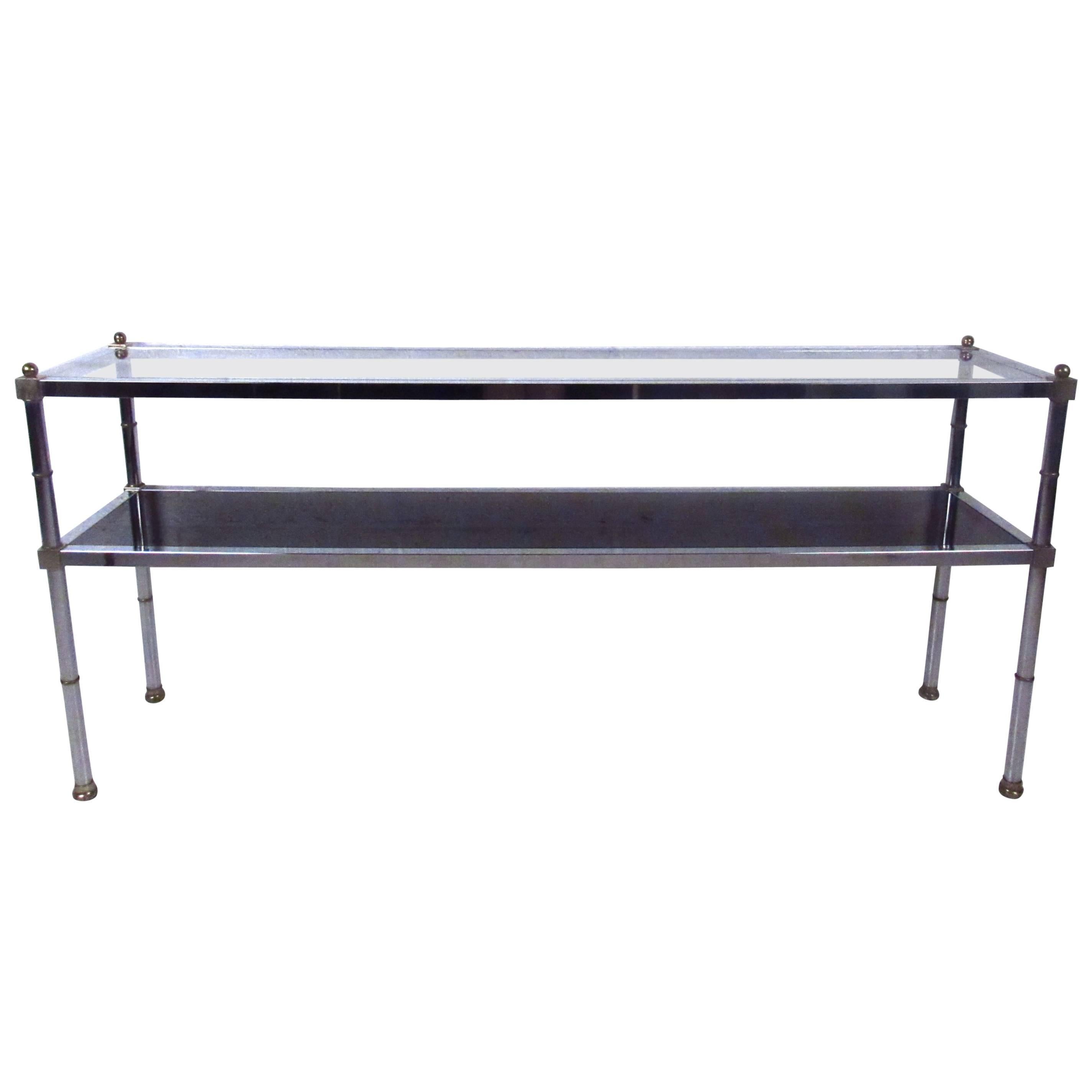 Mid-Century Modern Mid-Century Maison Jansen Style Chrome and Brass Console Table For Sale