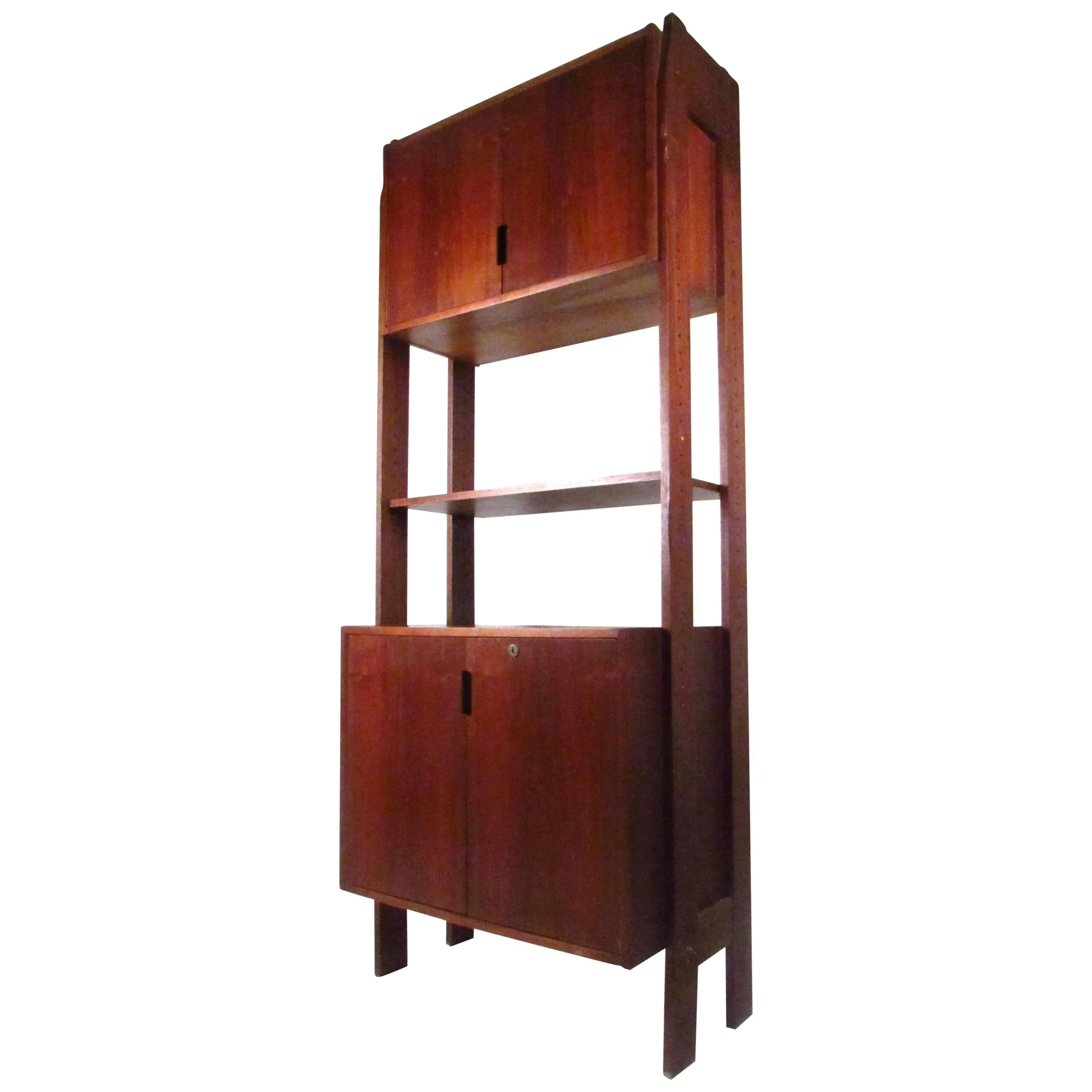 Mid-Century Modern Freestanding Bookshelf with Cabinet